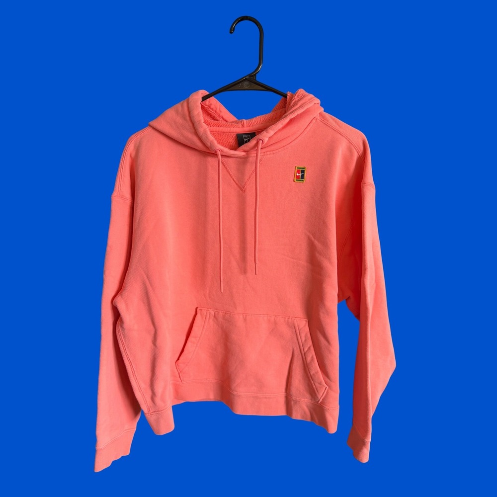 Nike Court Hoodie Mens Medium Coral Pink Boxy French Terry Pullover Streetwear